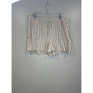 J Crew Linen Blend Shorts Womens XL Beige Striped Pull On Coastal Chino Chic